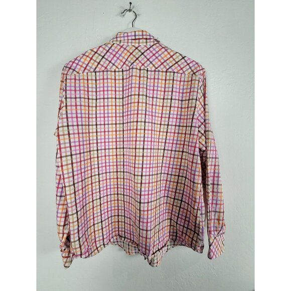 Faconnable Womens Multicolor Plaid Button-Down Shirt Large Cotton Long Sleeves - Picture 2 of 7